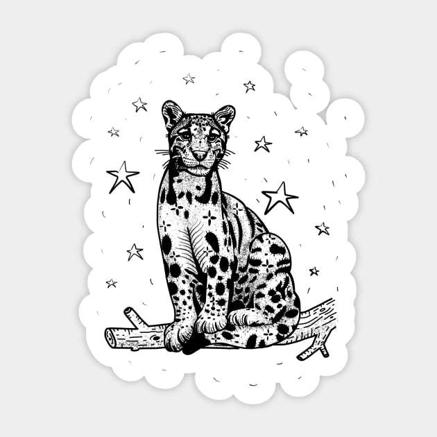 Clouded Leopard blackwork flash design Sticker by VEROfojt